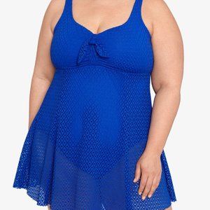 Swim Solutions Cobalt Blue Crochet Slimming One Piece Swimdress Swimsuit NEW!